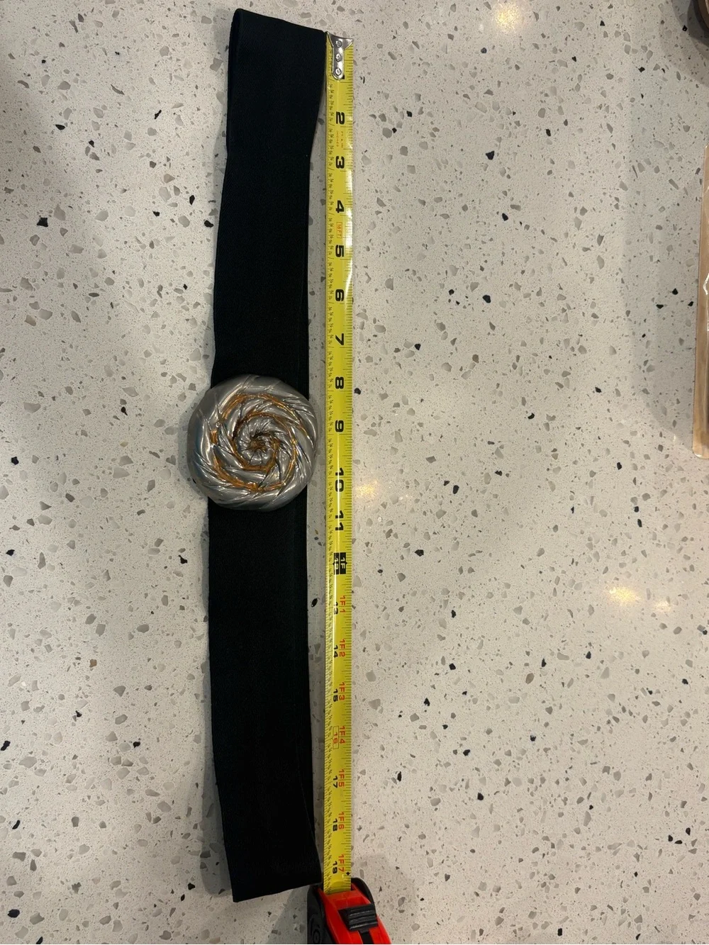 Vintage Pearl by Axiom Black Elastic‎ Ribbon Belt with Silver/Gold Spiral Buckle